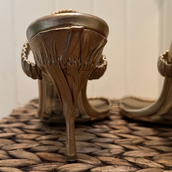 Prada Gold Leather Sling Back Heels - Picture 8 of 15